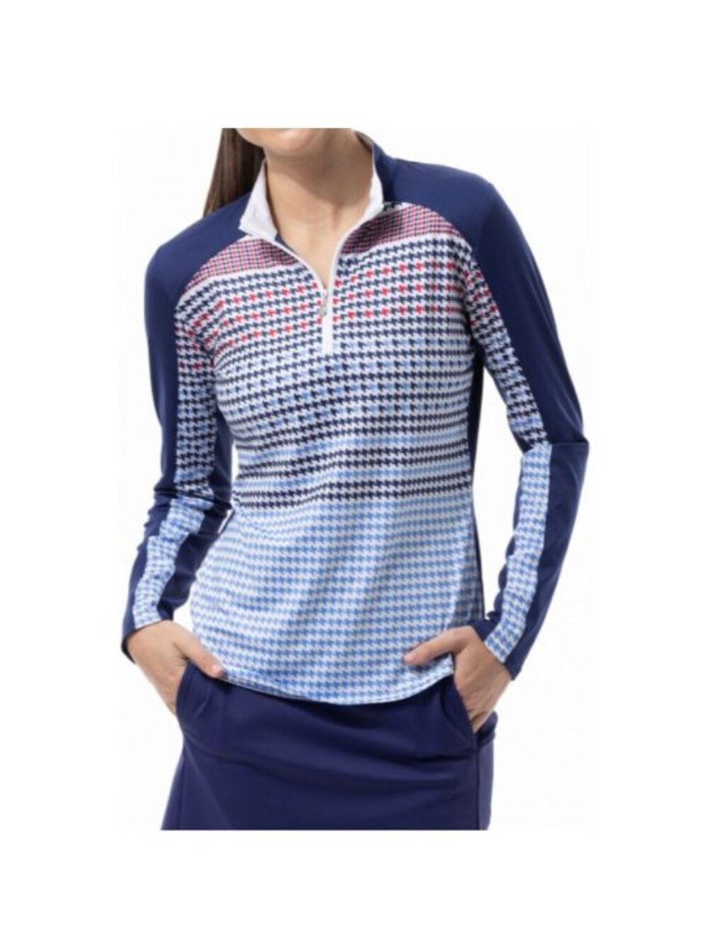 SanSoleil SolCool Golf Shirt Women XS Houndstooth UPF 50 1/4 Zip Long Sleeve